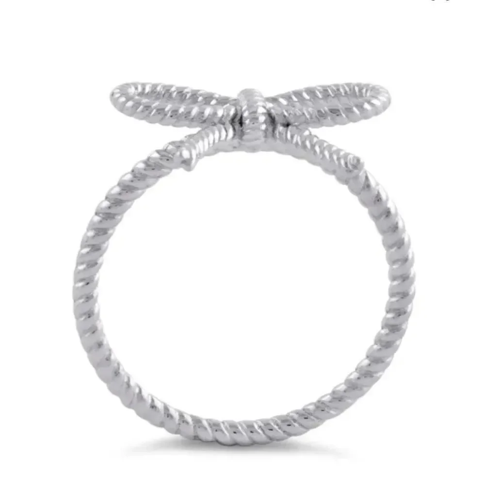Twisted Elegance: Sterling Silver Rope Knot Bow Ring New